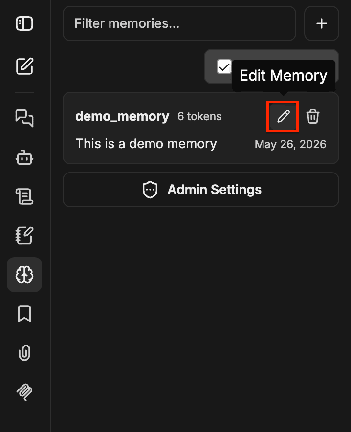 高亮显示 Edit Memory 铅笔图标的 Memory 条目