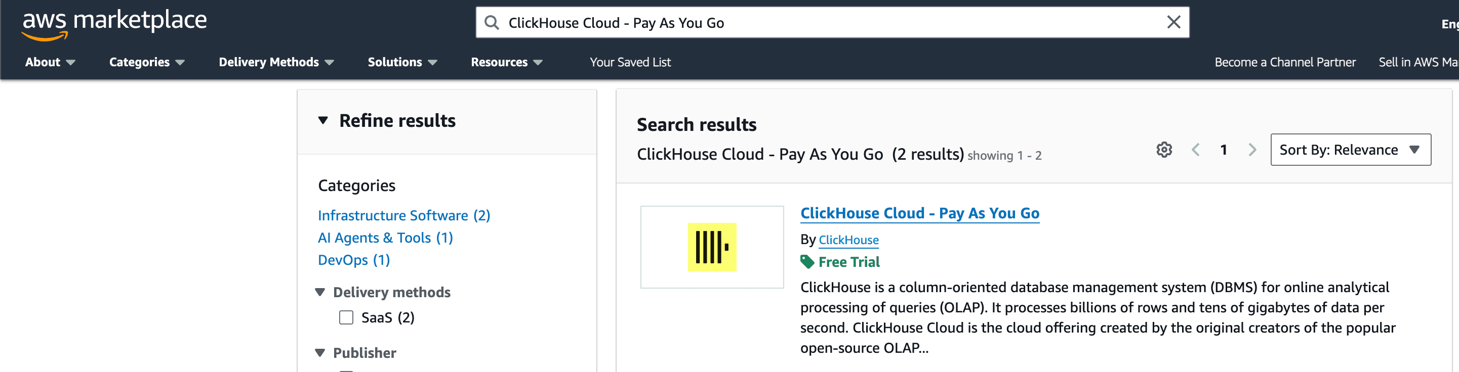 Búsqueda de ClickHouse en AWS Marketplace