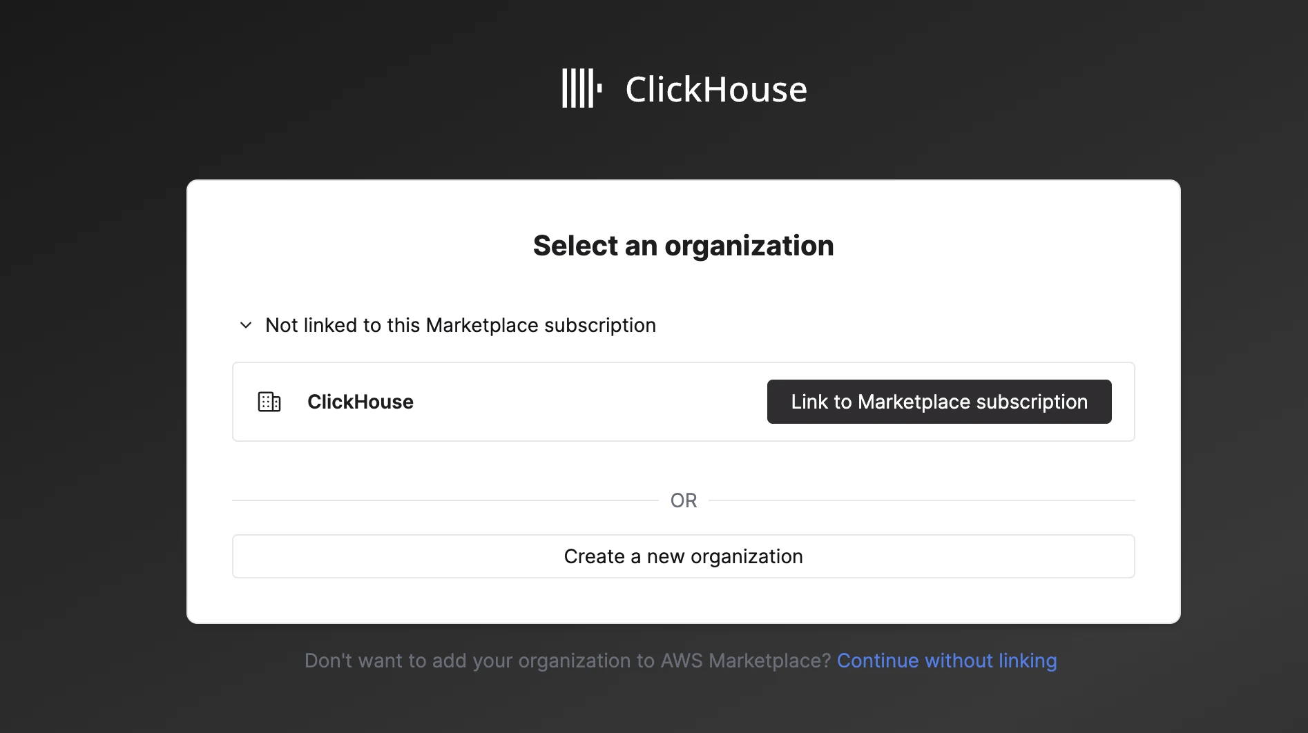 Vincular la organización predeterminada a la suscripción de AWS Marketplace