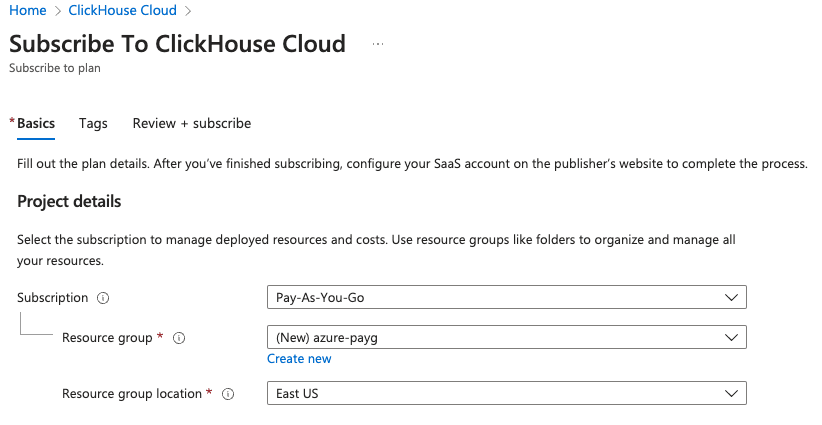 Formulario de información de registro de ClickHouse Cloud