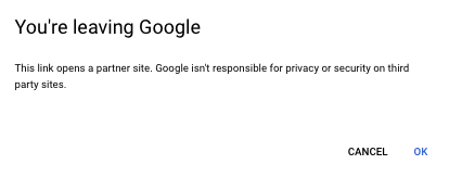Modal de confirmación de salida del sitio web de GCP Marketplace