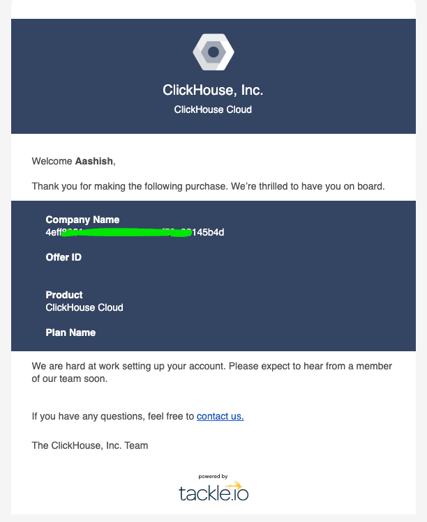 Correo electrónico de confirmación de GCP Marketplace