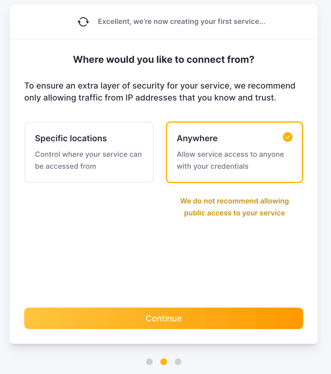 Paramètres de connexion ClickHouse Cloud affichant la configuration de l’accès IP