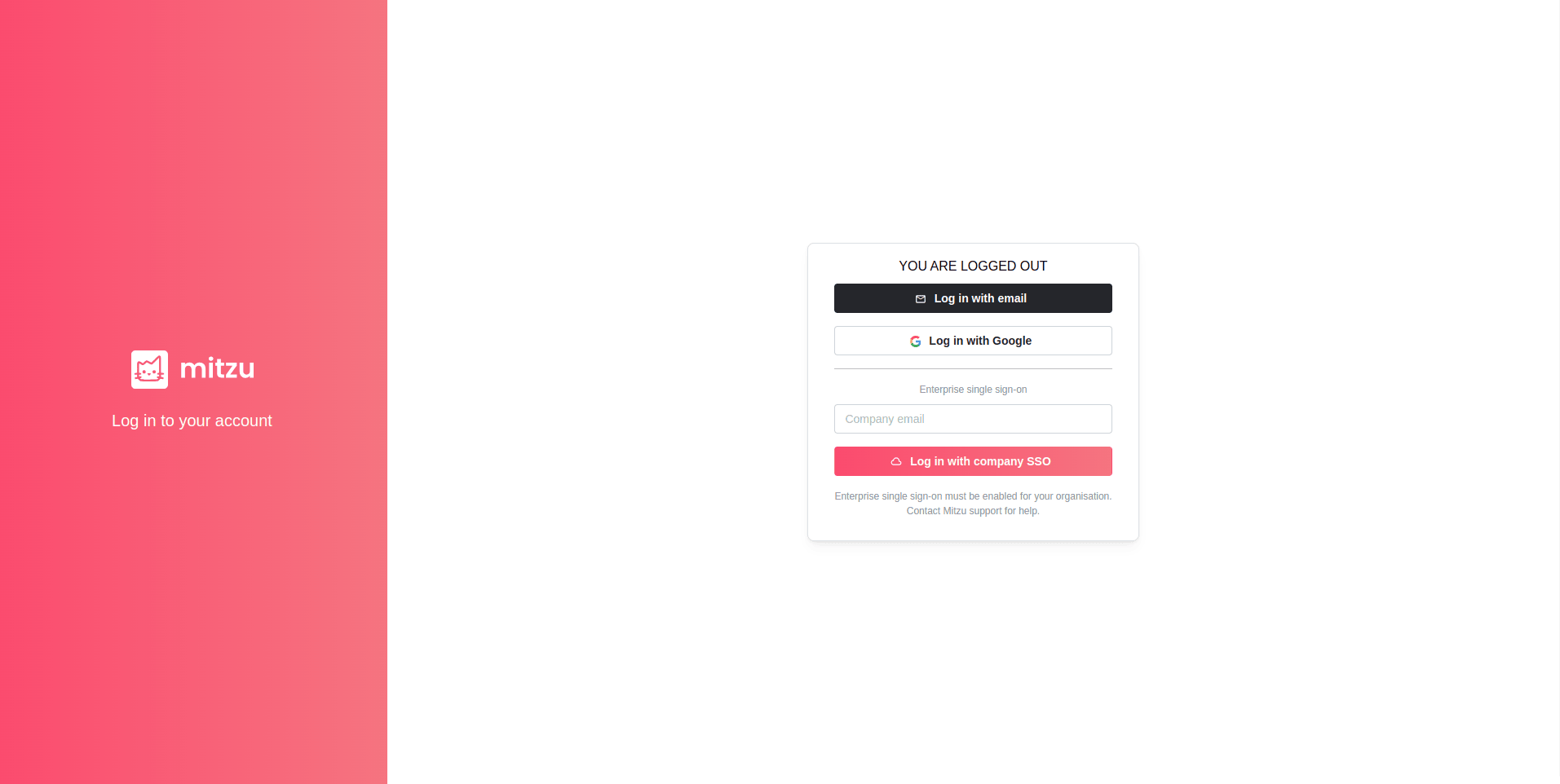 Page de connexion Mitzu avec champs E-mail et mot de passe
