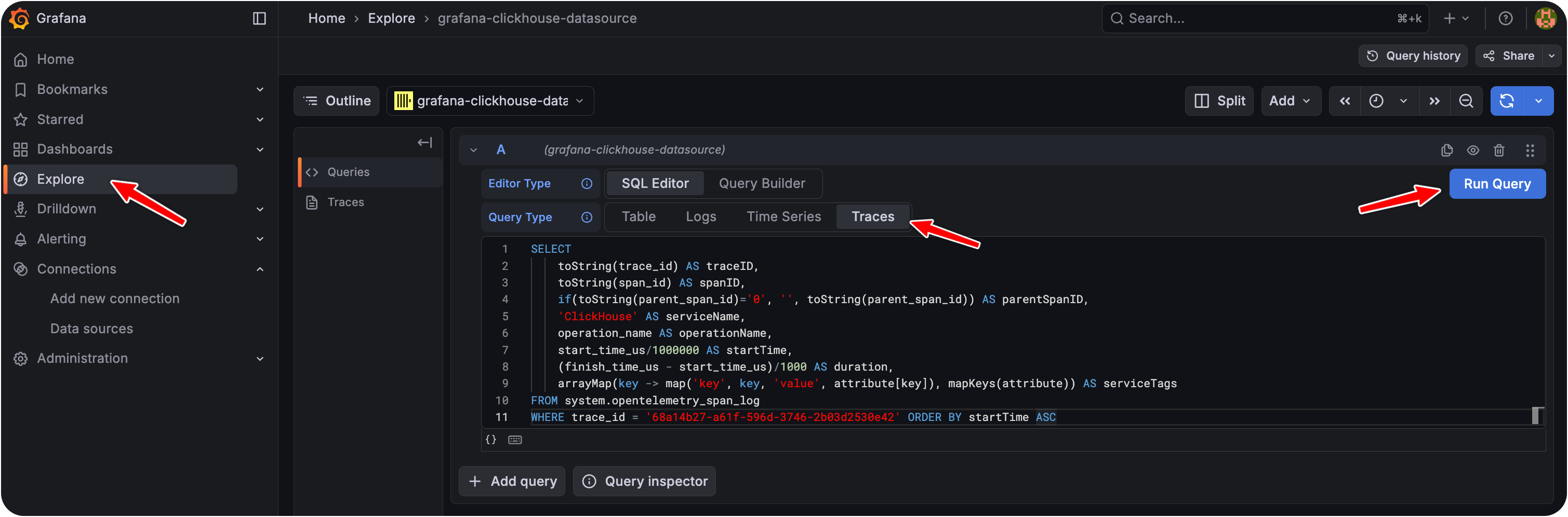 Визуализация трейсов ClickHouse в Grafana
